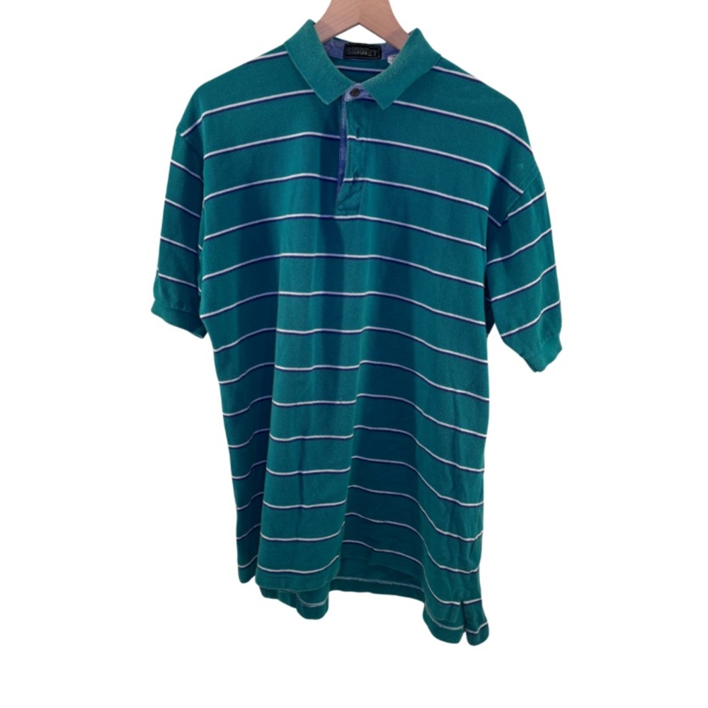 Vintage Teal Polo with Blue and White Stripes